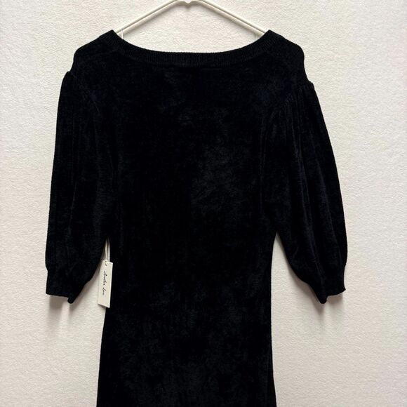 Another Love $98 Zola Sweater Dress Black Velvet Puff Sleeve Size S - Picture 6 of 11